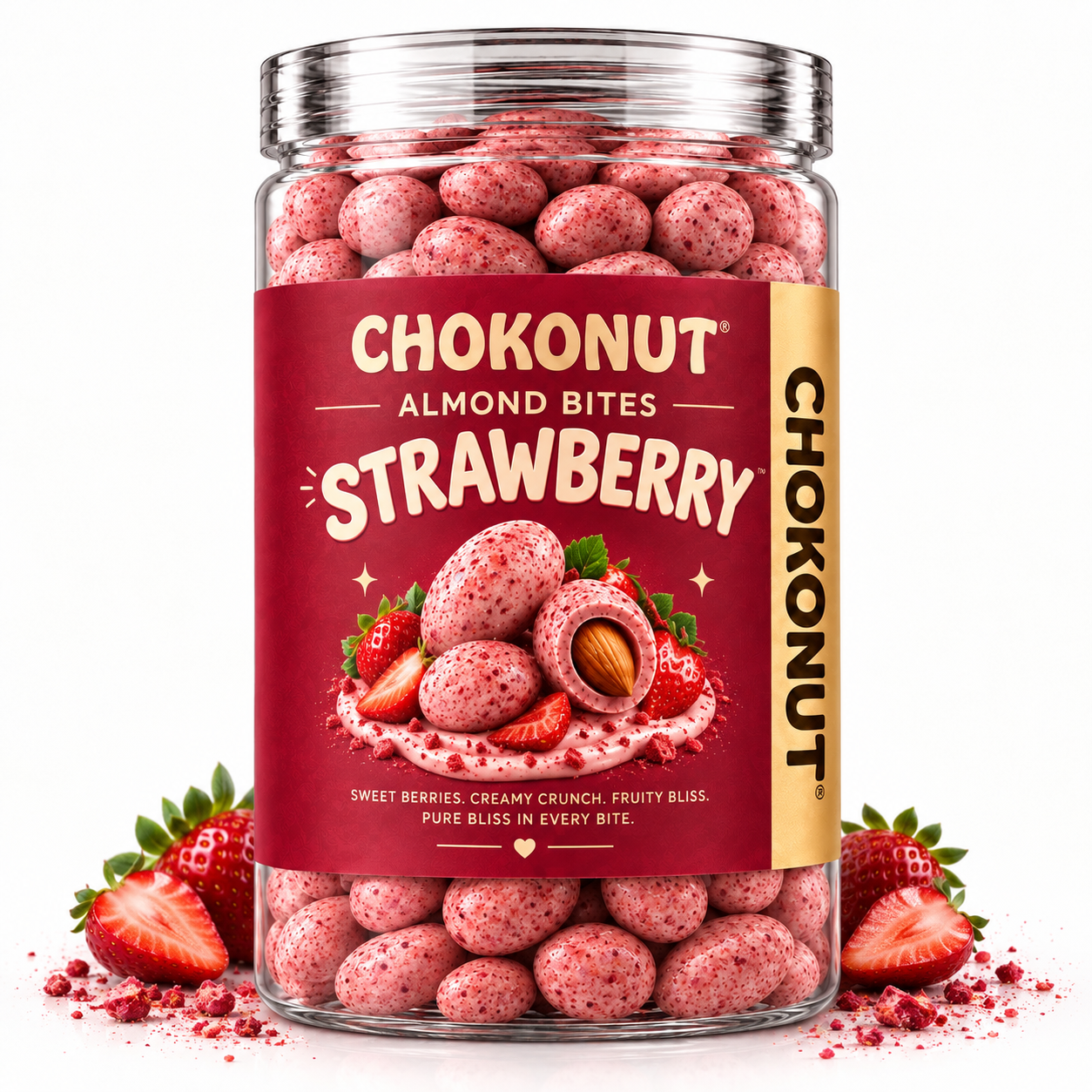 Chokonut Strawberry Almond Bites | Premium Strawberry Coated Almonds